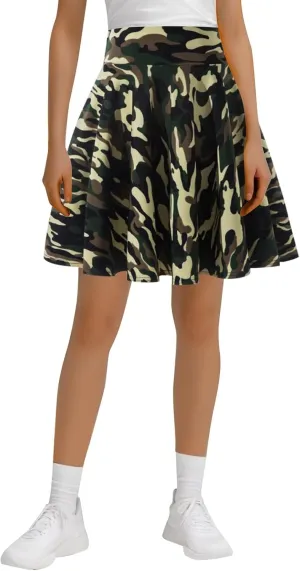 Women's Casual Stretchy A-Line Pleated Mini Skater Skirt Flared Basic Versatile Midi Length Skirt Stylish Lightweight