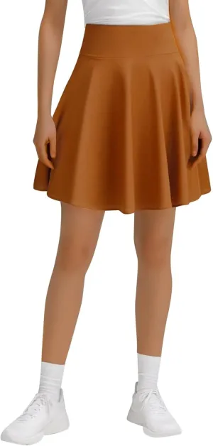 Women's Casual Stretchy A-Line Pleated Mini Skater Skirt Flared Basic Versatile Midi Length Skirt Stylish Lightweight