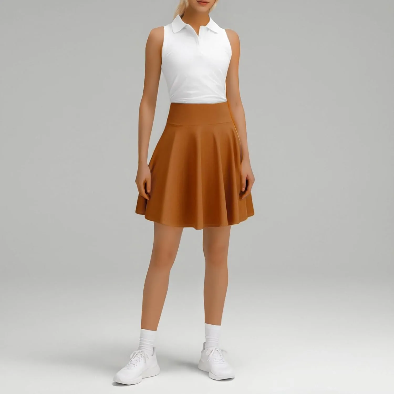 Women's Casual Stretchy A-Line Pleated Mini Skater Skirt Flared Basic Versatile Midi Length Skirt Stylish Lightweight