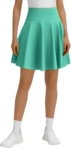 Women's Casual Stretchy A-Line Pleated Mini Skater Skirt Flared Basic Versatile Midi Length Skirt Stylish Lightweight