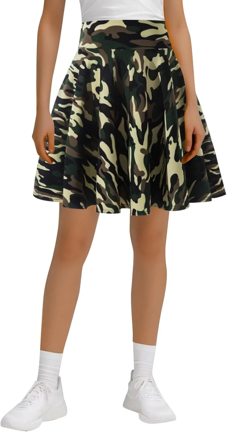 Women's Casual Stretchy A-Line Pleated Mini Skater Skirt Flared Basic Versatile Midi Length Skirt Stylish Lightweight