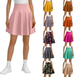 Women's Casual Stretchy A-Line Pleated Mini Skater Skirt Flared Basic Versatile Midi Length Skirt Stylish Lightweight