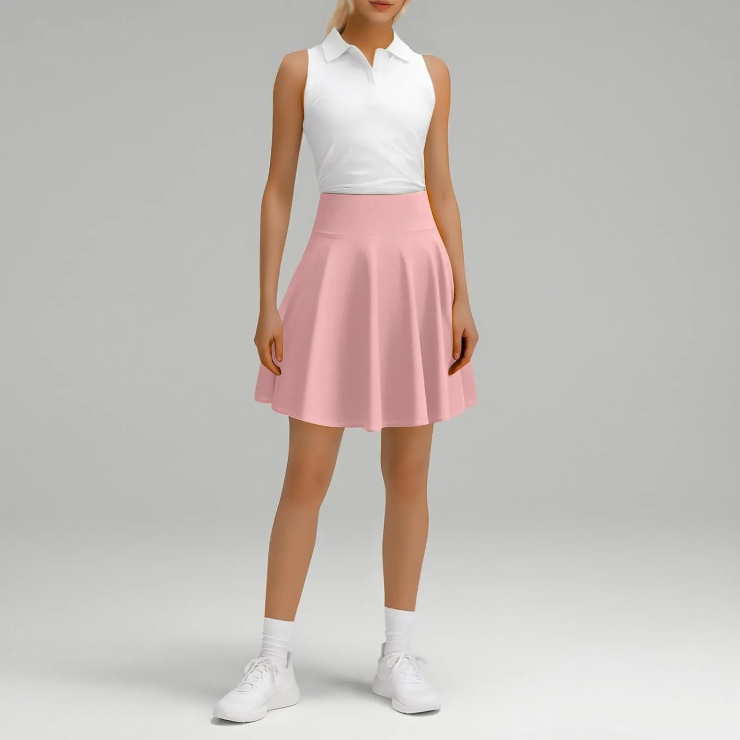 Women's Casual Stretchy A-Line Pleated Mini Skater Skirt Flared Basic Versatile Midi Length Skirt Stylish Lightweight