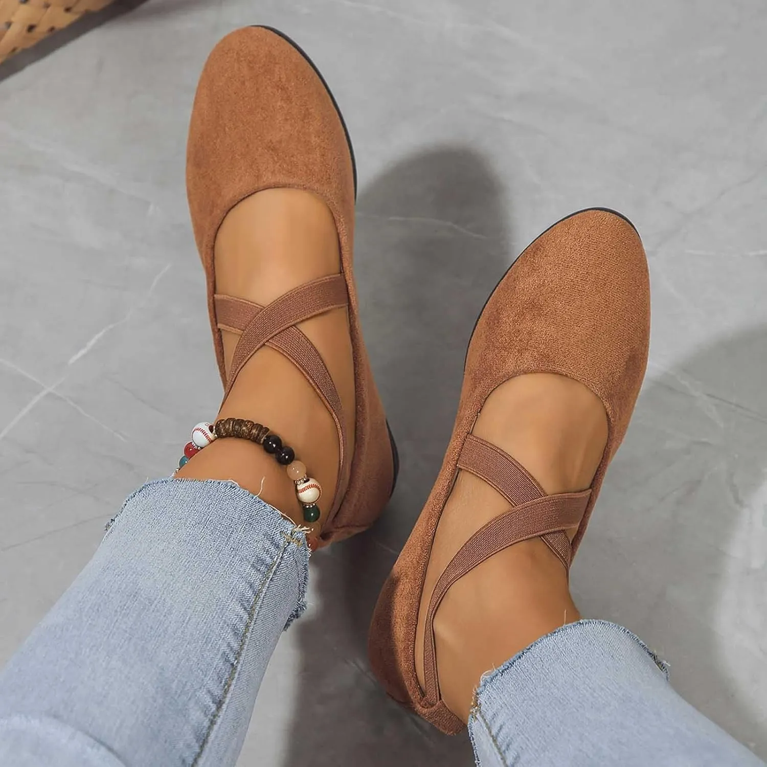Women's Comfortable Fashion Elastic Ankle Straps Flats Shoes Pull-On Criss-Cross Ballet Girls Dress Little Gracy Mary Shoes Dressy Crisscross Strap Ballerina Flats Closed Toe Slip On Flat