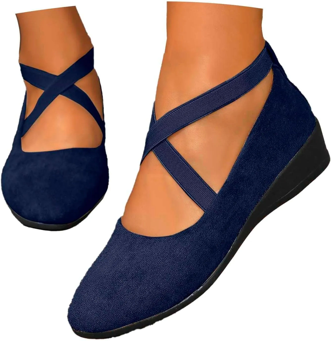 Women's Comfortable Fashion Elastic Ankle Straps Flats Shoes Pull-On Criss-Cross Ballet Girls Dress Little Gracy Mary Shoes Dressy Crisscross Strap Ballerina Flats Closed Toe Slip On Flat