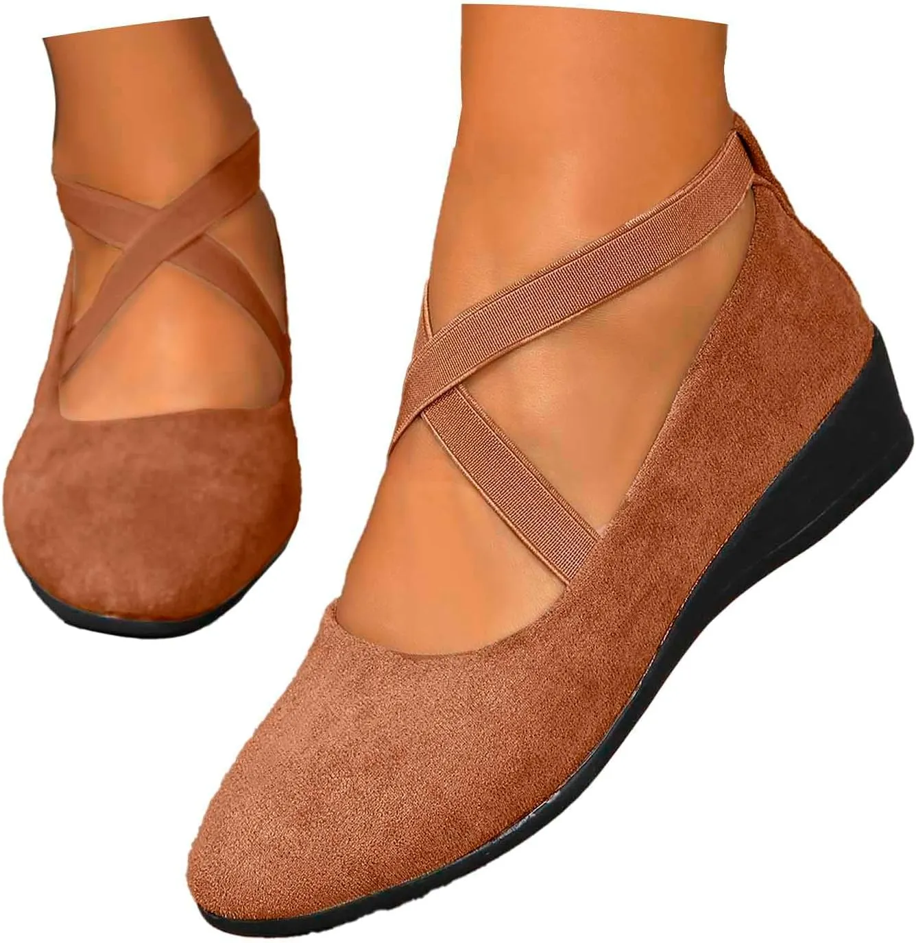 Women's Comfortable Fashion Elastic Ankle Straps Flats Shoes Pull-On Criss-Cross Ballet Girls Dress Little Gracy Mary Shoes Dressy Crisscross Strap Ballerina Flats Closed Toe Slip On Flat