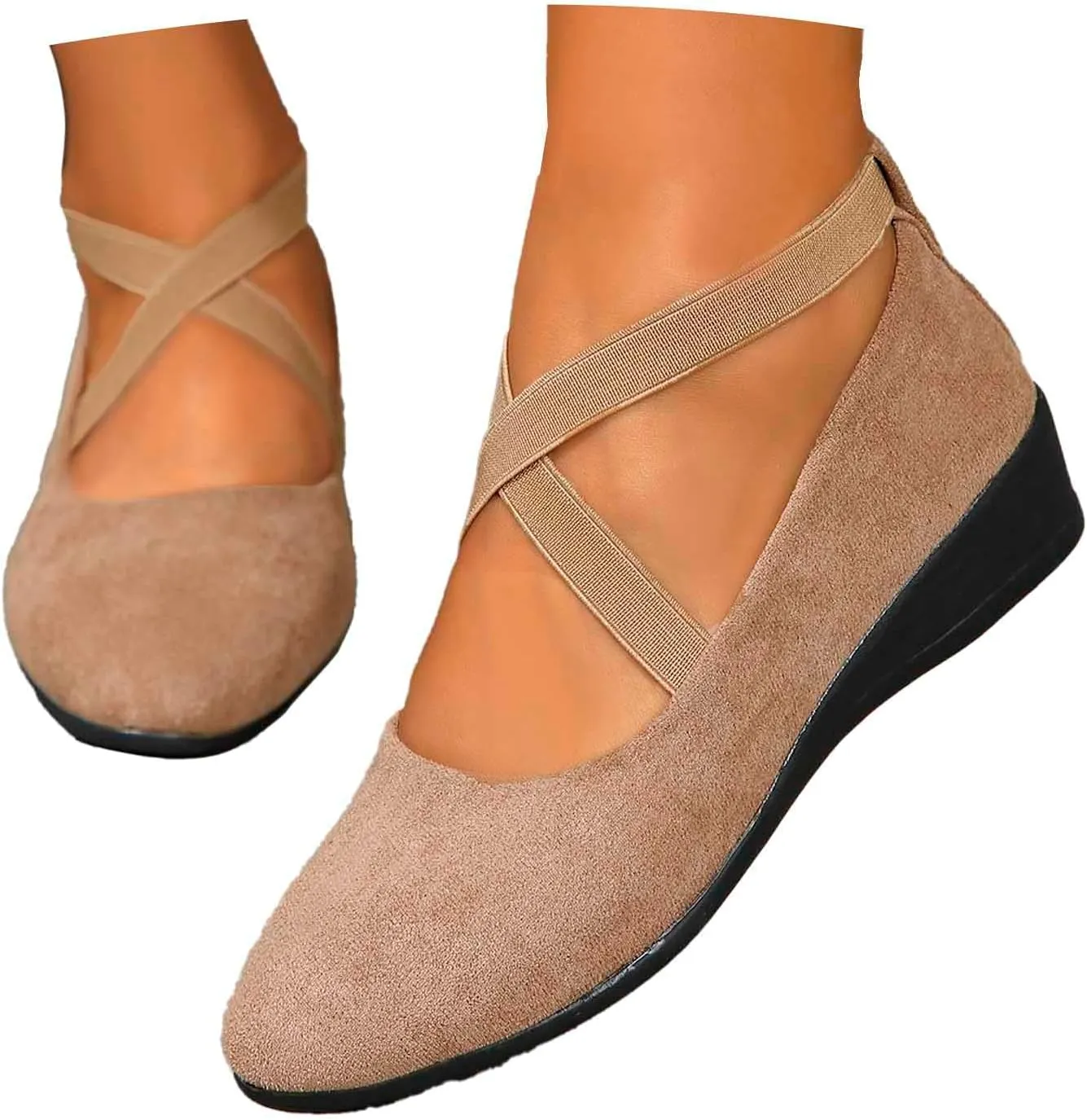 Women's Comfortable Fashion Elastic Ankle Straps Flats Shoes Pull-On Criss-Cross Ballet Girls Dress Little Gracy Mary Shoes Dressy Crisscross Strap Ballerina Flats Closed Toe Slip On Flat