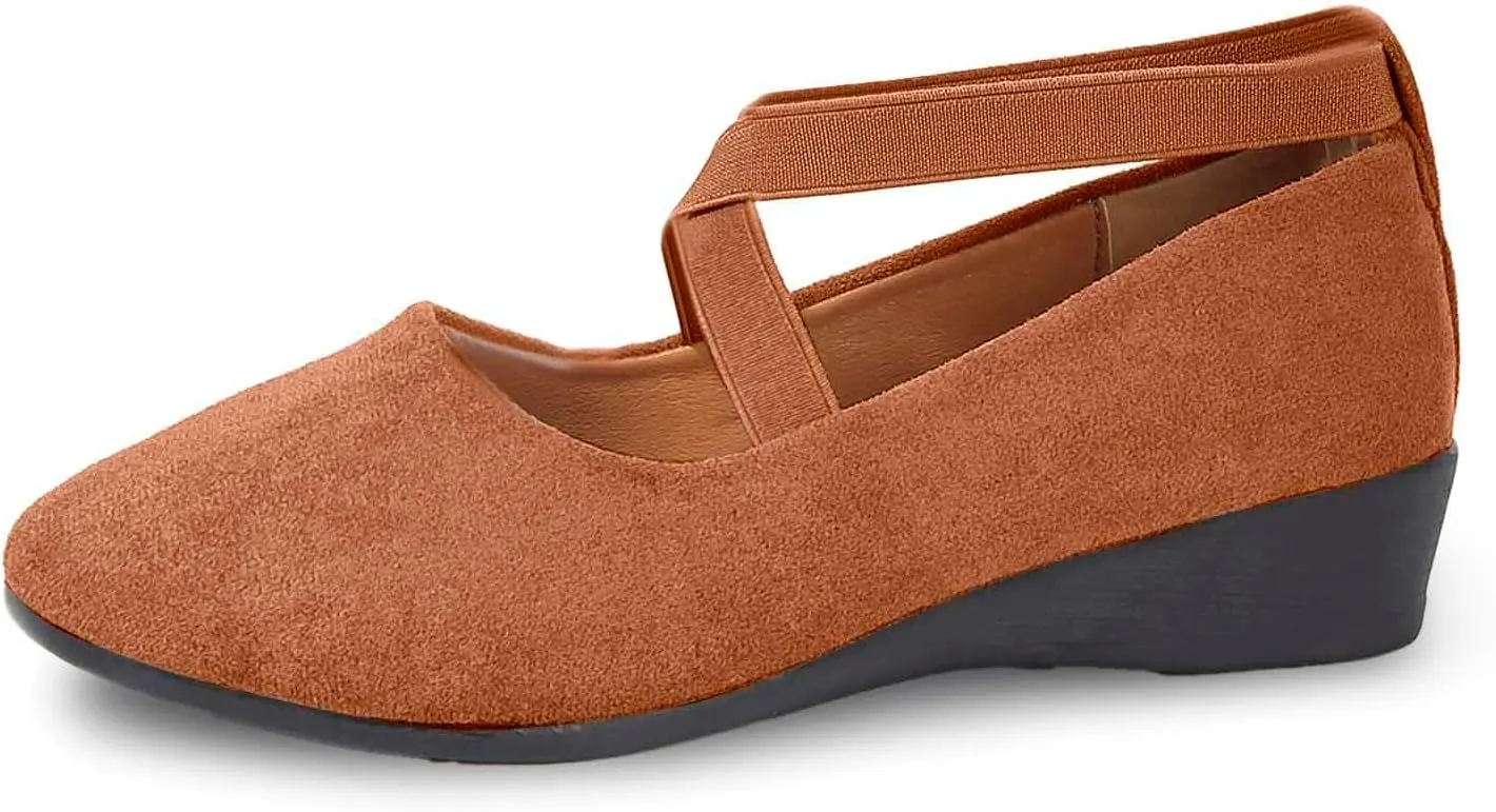 Women's Comfortable Fashion Elastic Ankle Straps Flats Shoes Pull-On Criss-Cross Ballet Girls Dress Little Gracy Mary Shoes Dressy Crisscross Strap Ballerina Flats Closed Toe Slip On Flat