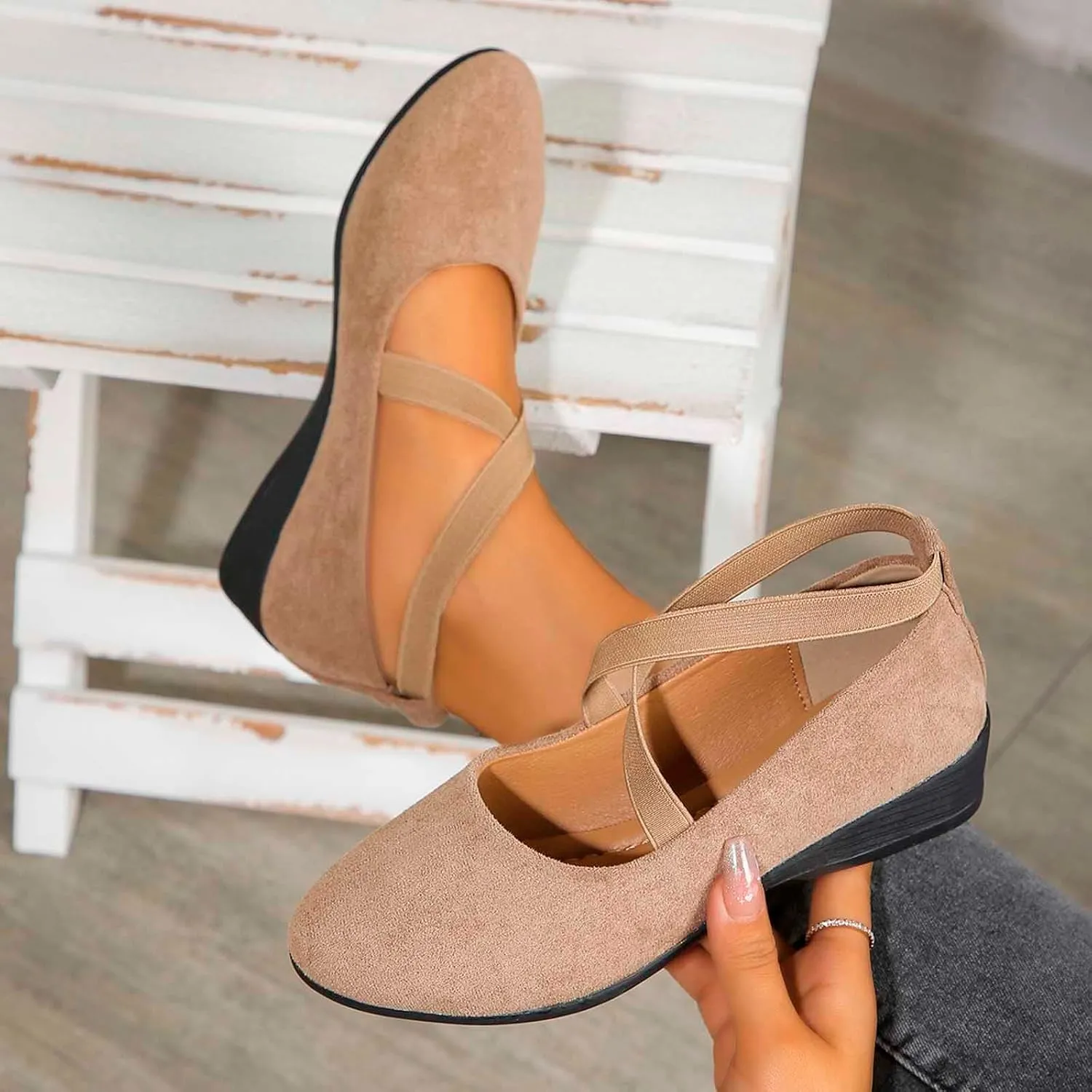 Women's Comfortable Fashion Elastic Ankle Straps Flats Shoes Pull-On Criss-Cross Ballet Girls Dress Little Gracy Mary Shoes Dressy Crisscross Strap Ballerina Flats Closed Toe Slip On Flat