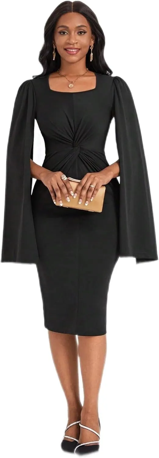 Women's Dresses Women's Twist Front Cloak Sleeve Bodycon Dress Dress for Women(Size:Large)