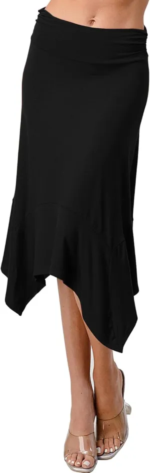 Women's Flowy Handkerchief Hemline Midi Skirt
