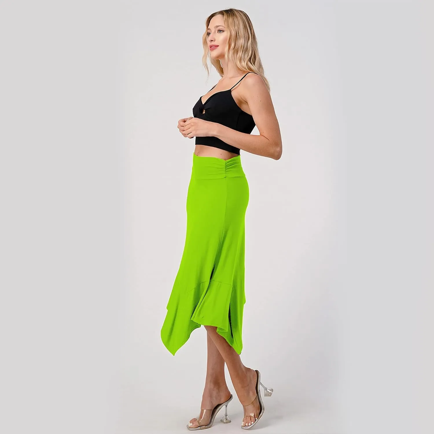 Women's Flowy Handkerchief Hemline Midi Skirt