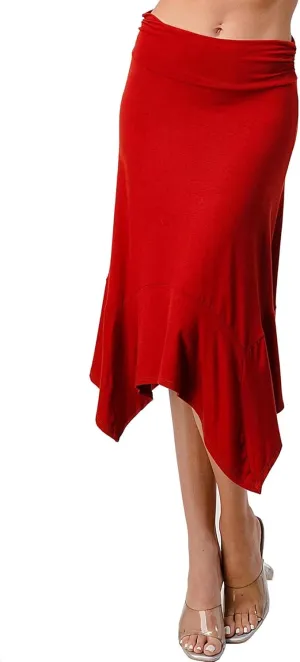 Women's Flowy Handkerchief Hemline Midi Skirt