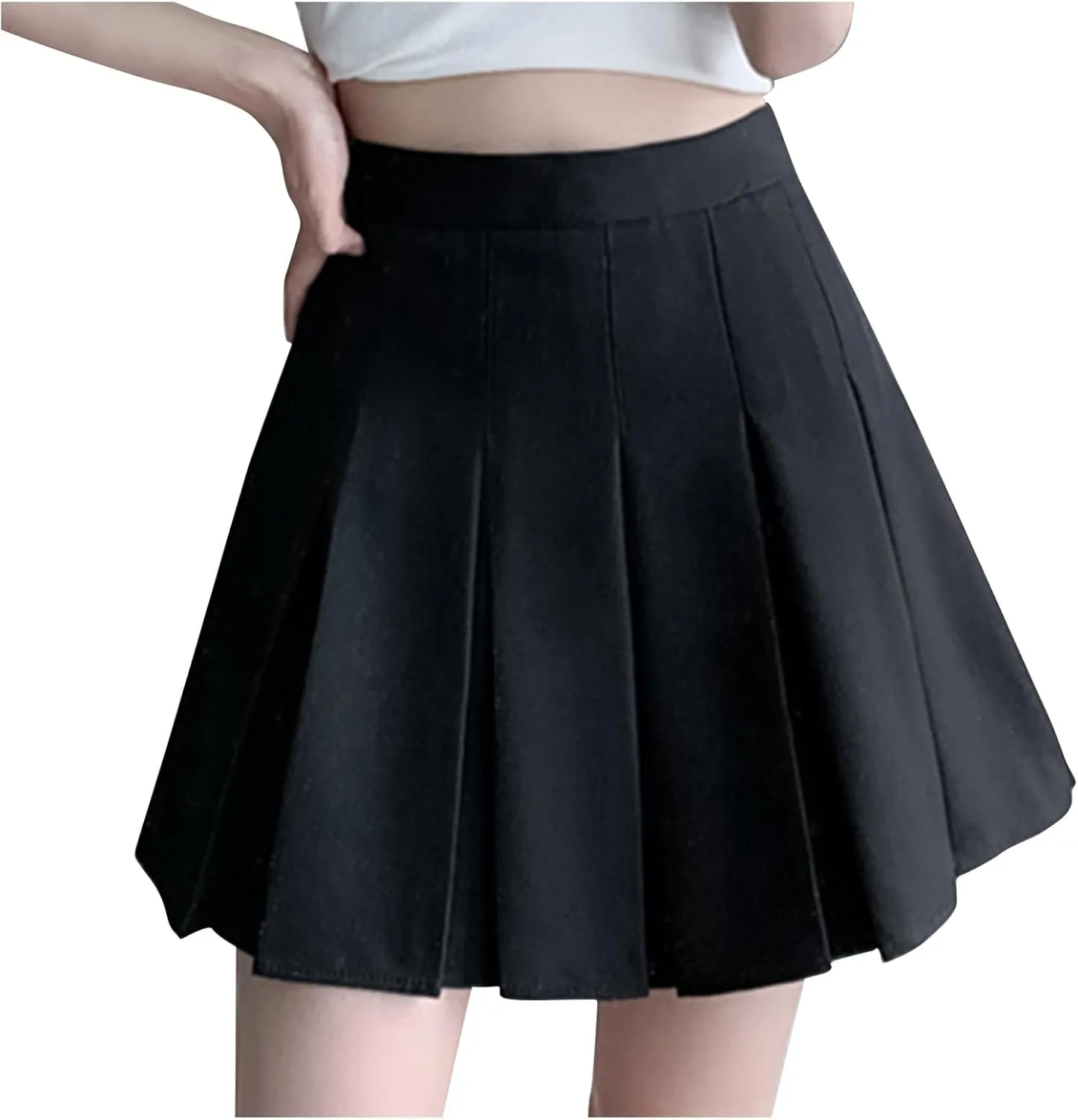 Womens Girl High Waisted Pleated Skirt A-Line Mini Skirt School Uniform Skater Tennis Skirts with Lining Shorts
