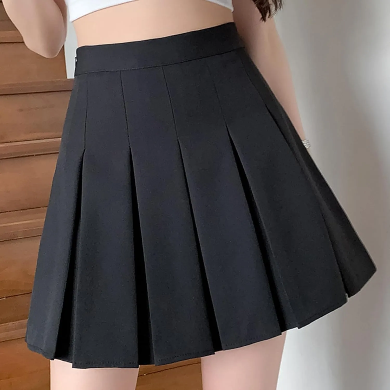 Womens Girl High Waisted Pleated Skirt A-Line Mini Skirt School Uniform Skater Tennis Skirts with Lining Shorts