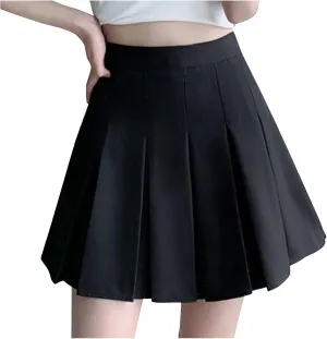 Womens Girl High Waisted Pleated Skirt A-Line Mini Skirt School Uniform Skater Tennis Skirts with Lining Shorts