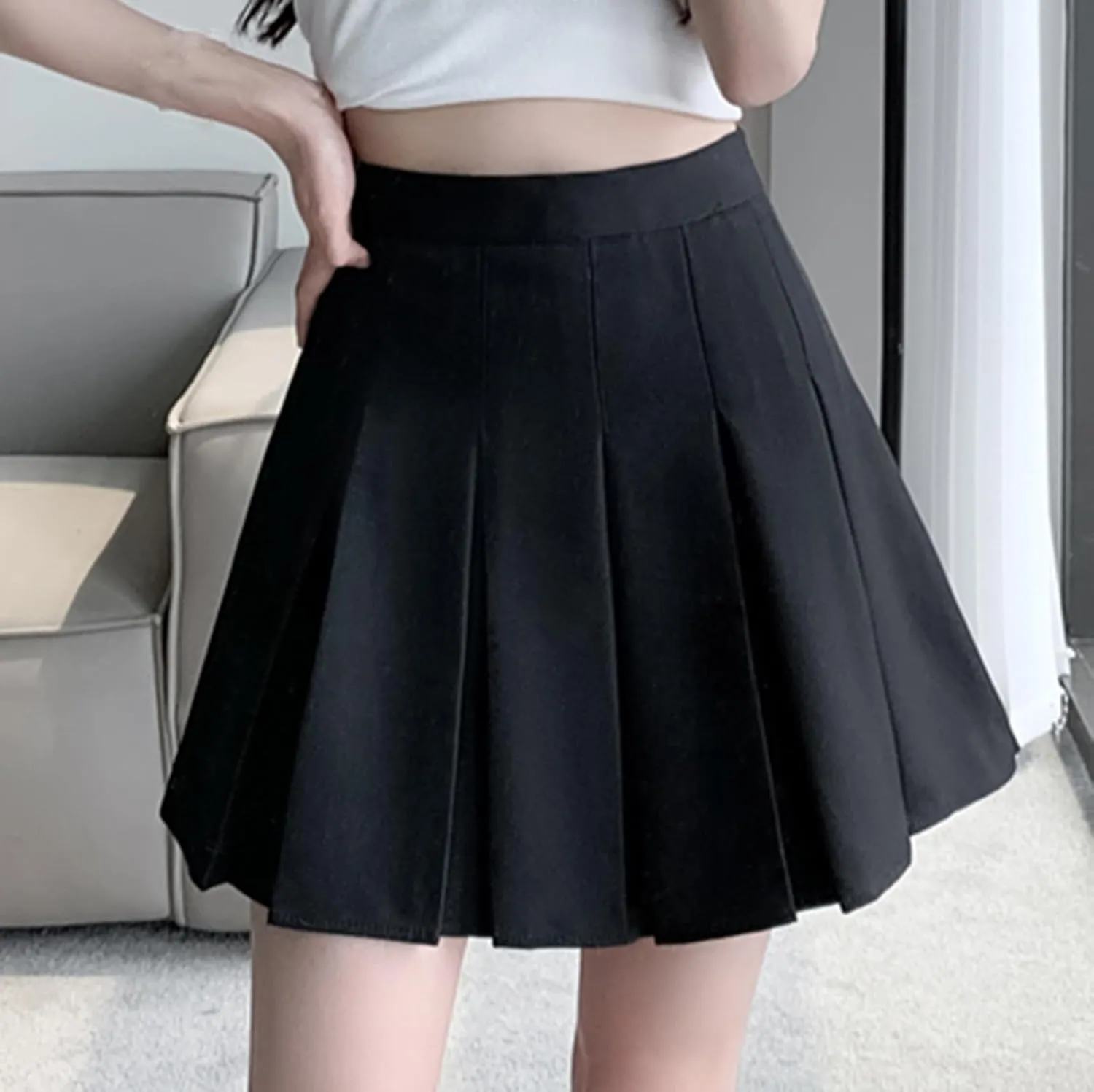 Womens Girl High Waisted Pleated Skirt A-Line Mini Skirt School Uniform Skater Tennis Skirts with Lining Shorts
