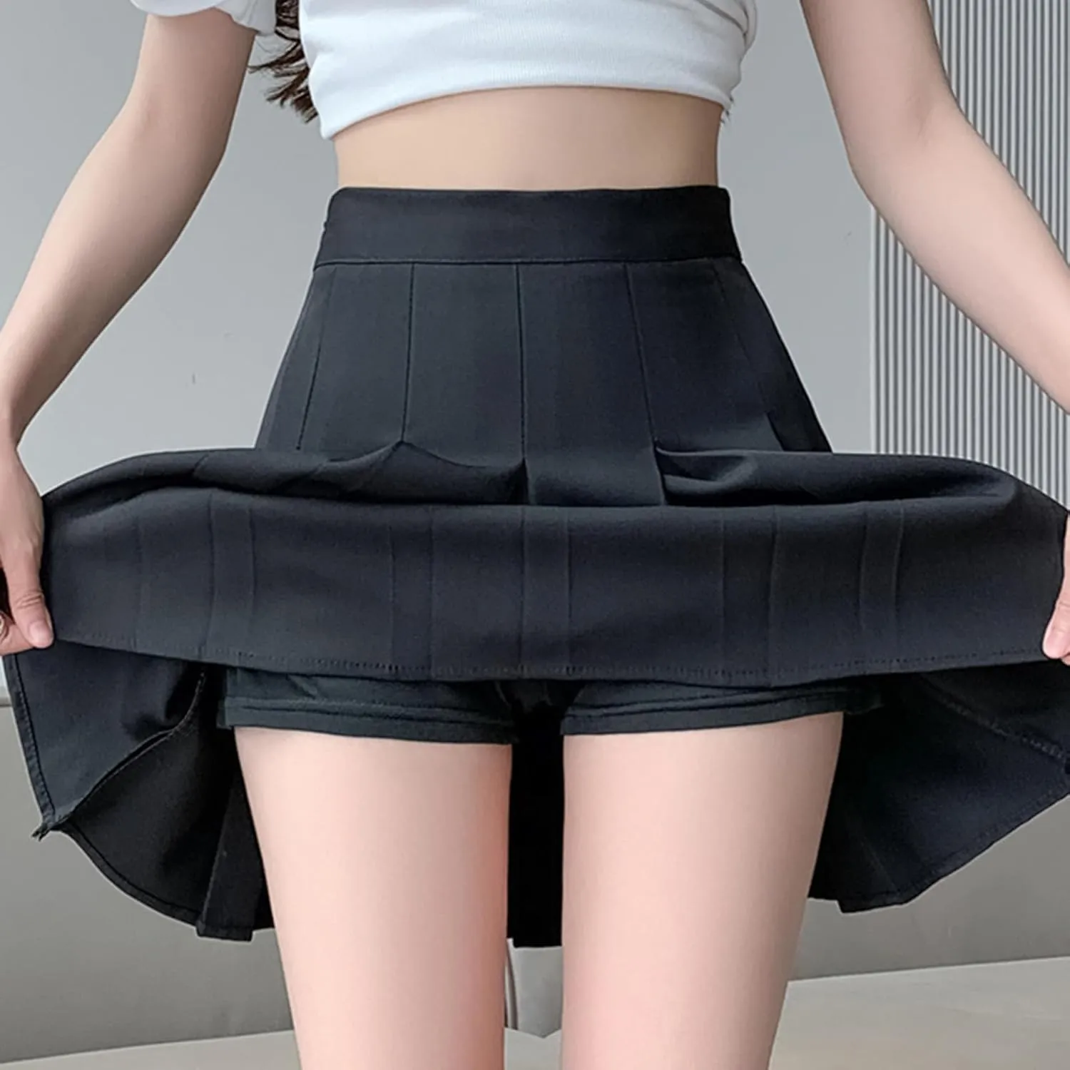 Womens Girl High Waisted Pleated Skirt A-Line Mini Skirt School Uniform Skater Tennis Skirts with Lining Shorts