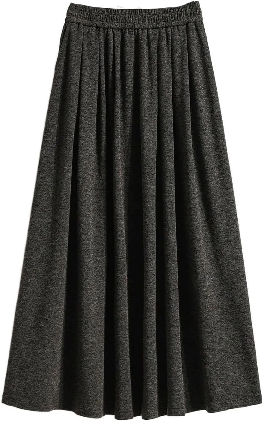 Women's Glutinous Rice Skirt, Elastic Waist Midi Skirt, Pleated Skirt for Autumn