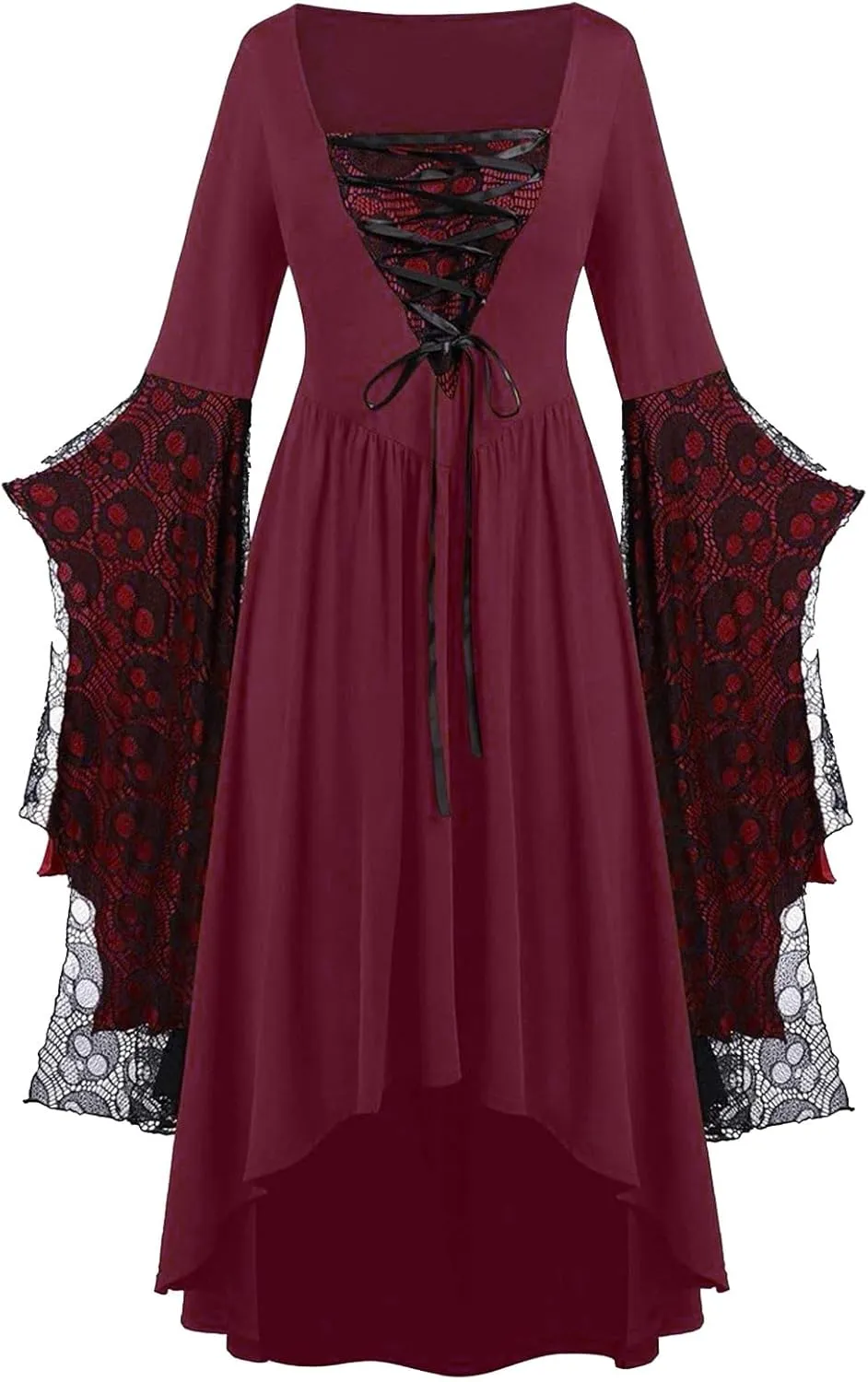 Womens Goth Gothic Dress Mesh 3/4 Dolman Bell Sleeve Medieval Grunge Dress Square Neck Maxi Long Dresses for Women 2025