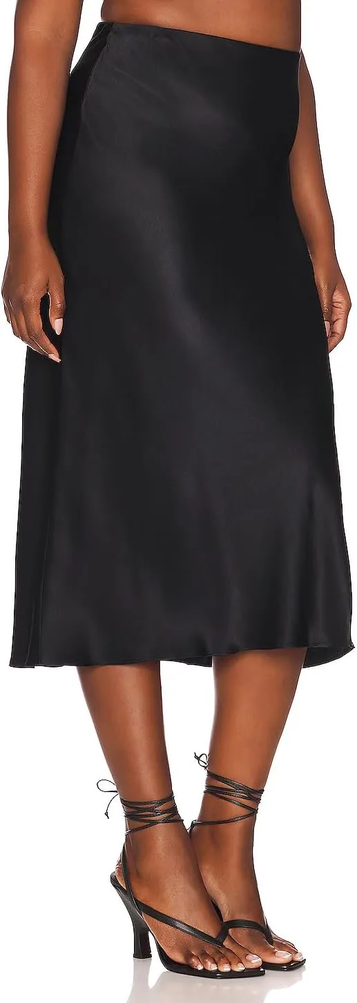 Women's High Waist Elastic Satin Midi Skirt with Slit Elegant A-Line Maxi Skirts