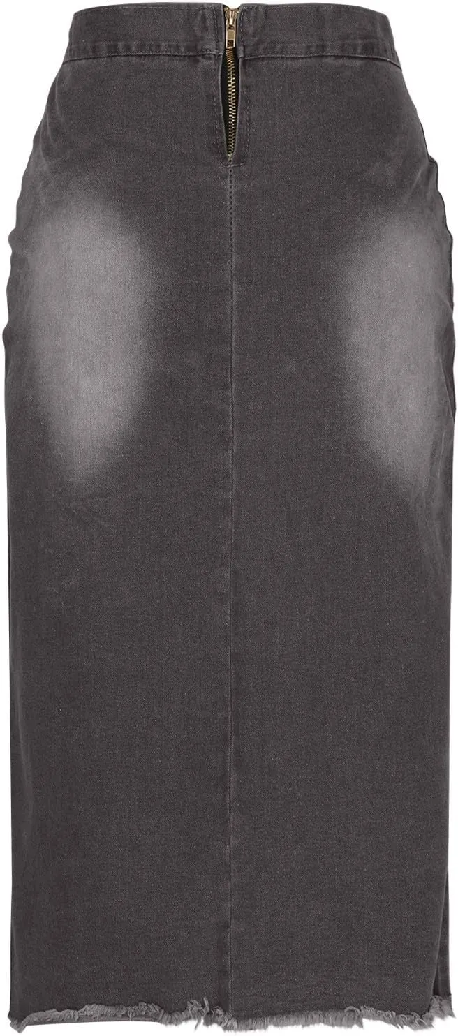 Womens High Waist Lace Up Split Front Skirts Long A Line Bodycon Washed Denim Jean Skirt Fashion Elegant Skirts