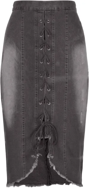 Womens High Waist Lace Up Split Front Skirts Long A Line Bodycon Washed Denim Jean Skirt Fashion Elegant Skirts