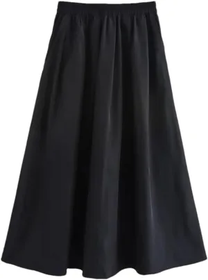 Women's High - Waist Solid - Color Loose Pleated Midi Skirt Simple and Casual for Women's Midi Skirt