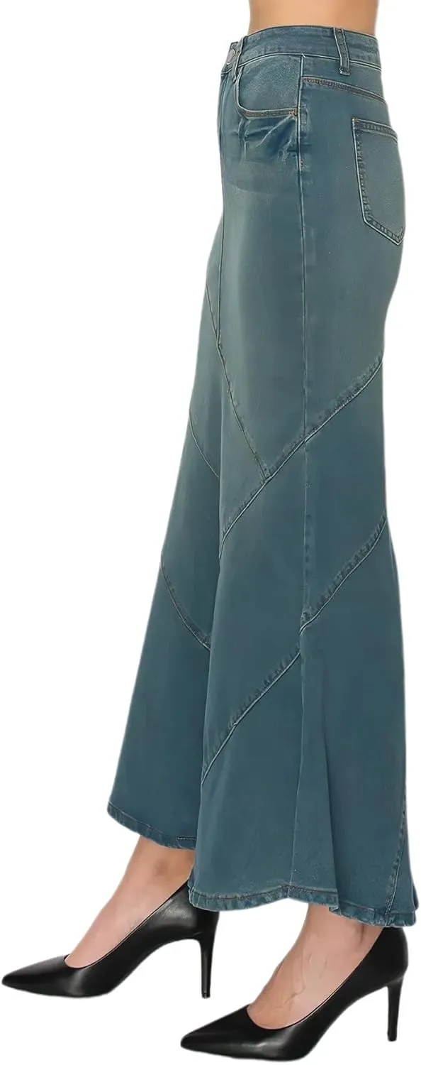 Women's Juniors/Plus Size Stretch Denim Long Mermaid Silhouette Skirt (89075)