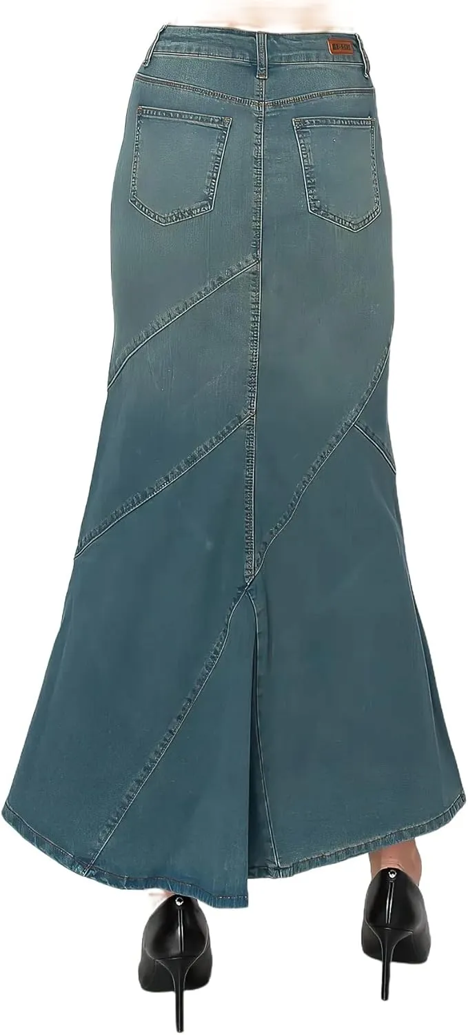Women's Juniors/Plus Size Stretch Denim Long Mermaid Silhouette Skirt (89075)