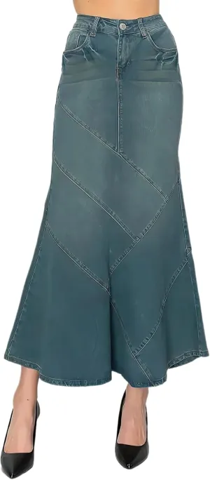 Women's Juniors/Plus Size Stretch Denim Long Mermaid Silhouette Skirt (89075)