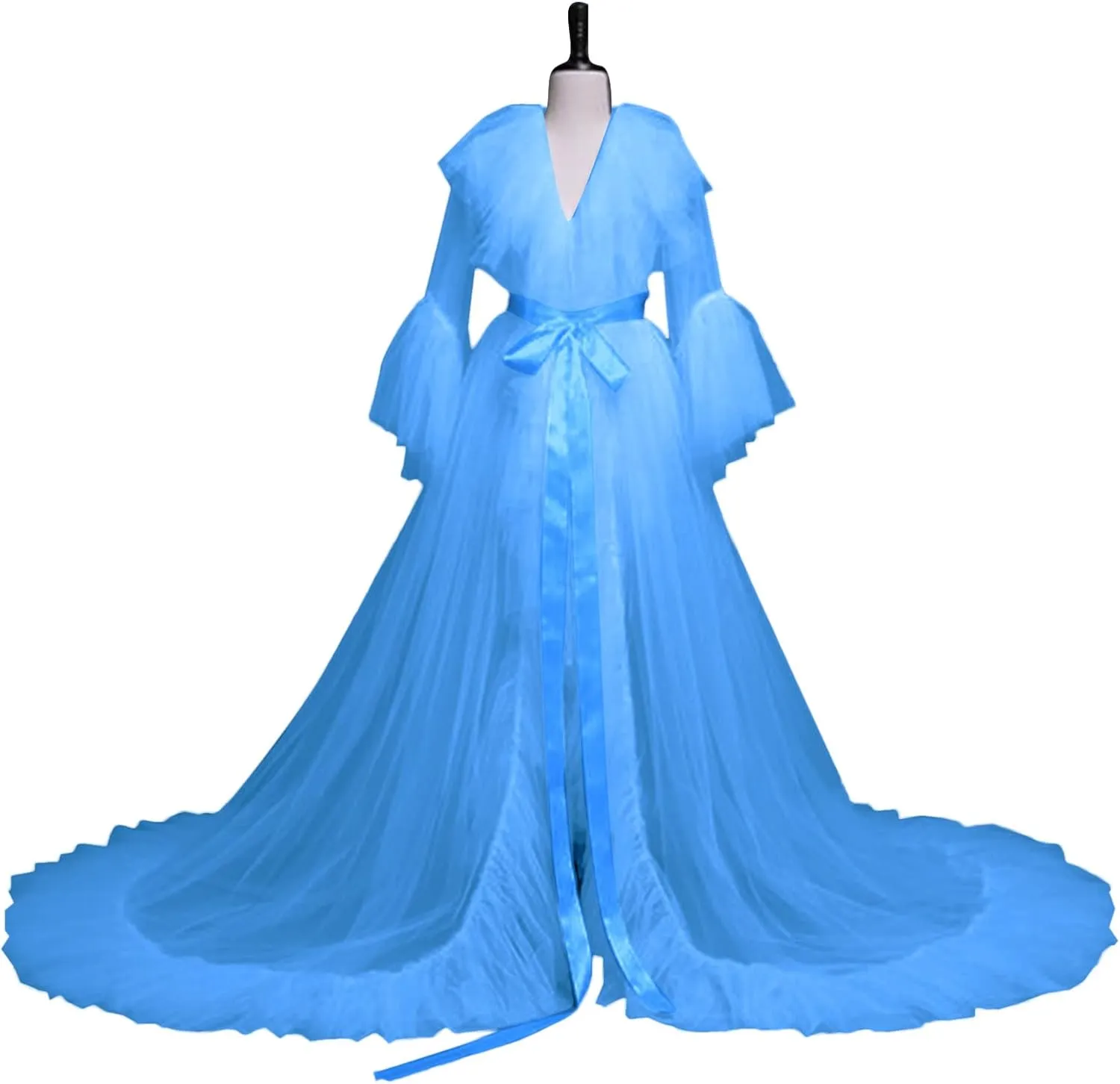 Women's Long Bridal Robes Tulle for Wedding Lingerie Maternity Bathrobe Photoshoot Illusion Wedding Scarf Party Nightgown
