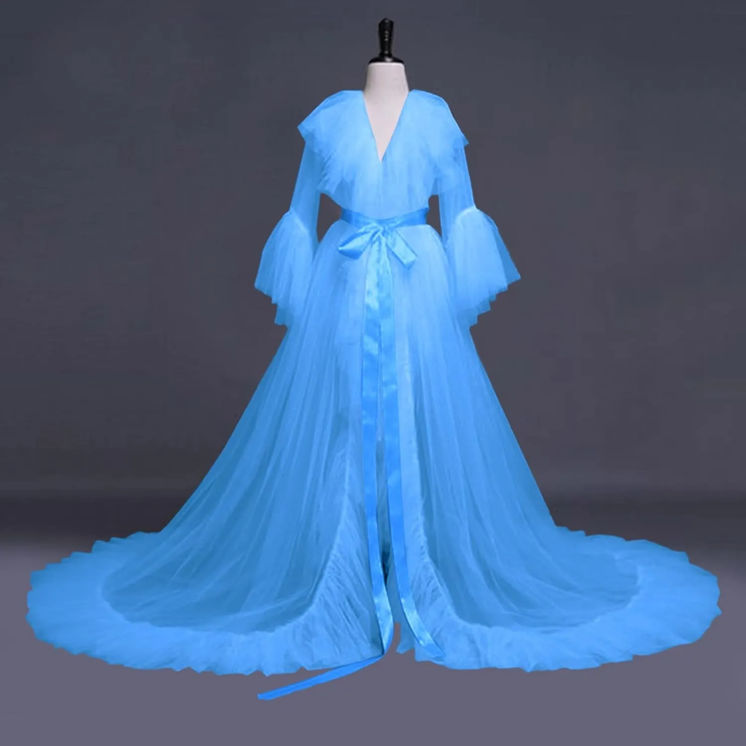 Women's Long Bridal Robes Tulle for Wedding Lingerie Maternity Bathrobe Photoshoot Illusion Wedding Scarf Party Nightgown