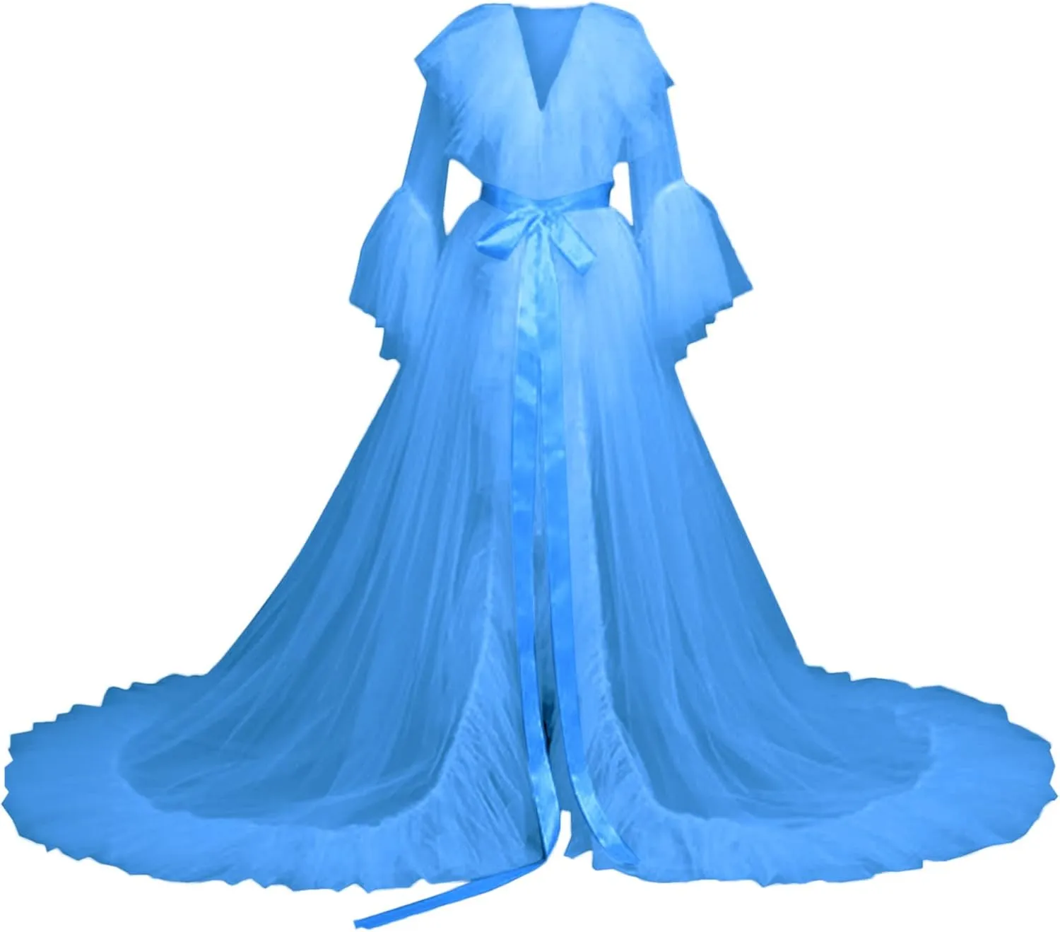 Women's Long Bridal Robes Tulle for Wedding Lingerie Maternity Bathrobe Photoshoot Illusion Wedding Scarf Party Nightgown