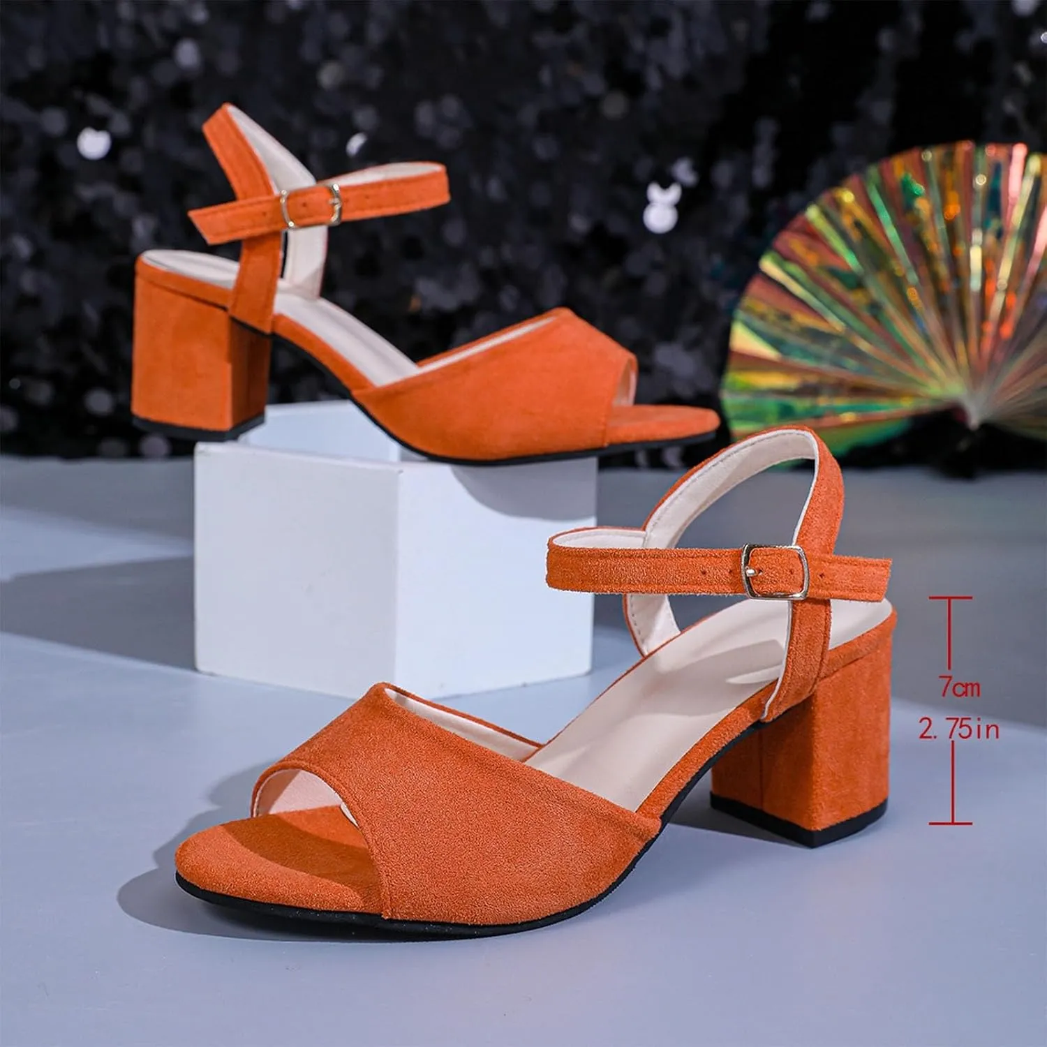 Women's Low Block Heels for Women Fishmouth Ankle Strap Chunky Heel Sandals Satin Ballroom Latin Salsa Dance Shoes
