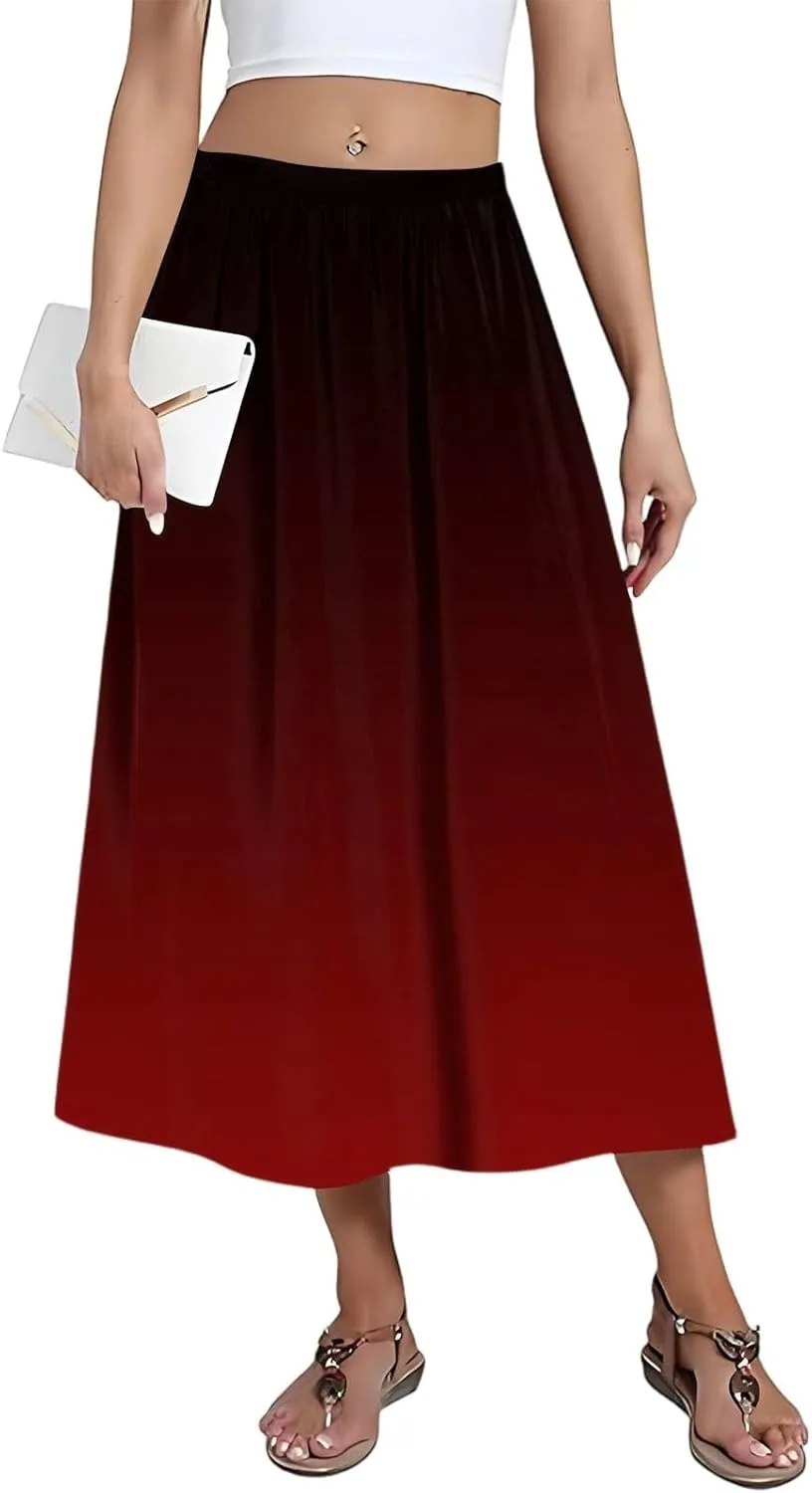 Women's Midi Boho Floral Skirts Trendy A Line Skirt High Elastic Waist Comfy Flowy Skorts with Pockets