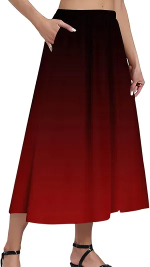 Women's Midi Boho Floral Skirts Trendy A Line Skirt High Elastic Waist Comfy Flowy Skorts with Pockets