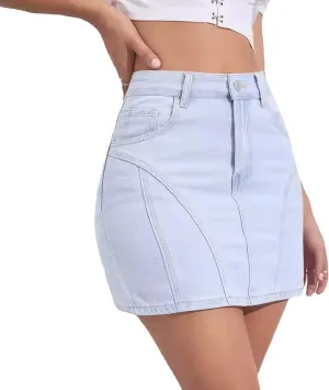 Women's Mini Denim Skirt High Waisted Washed Jean Skirts