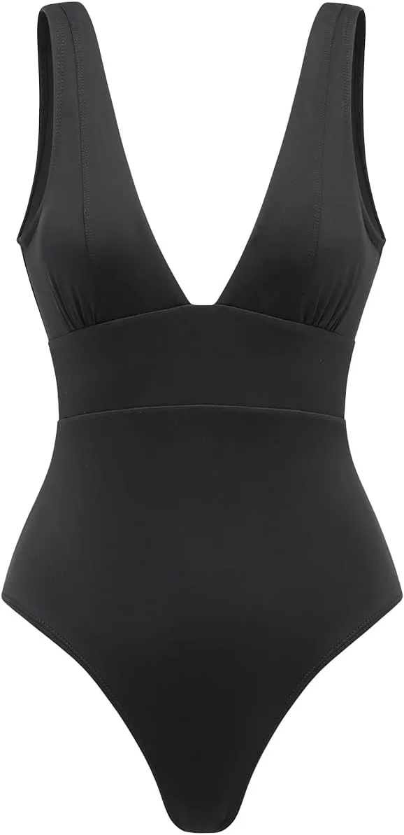 Womens One Piece Swimsuit Tummy Control Bathing Suit Sexy Deep V Neck Cheeky High Cut Swimwear