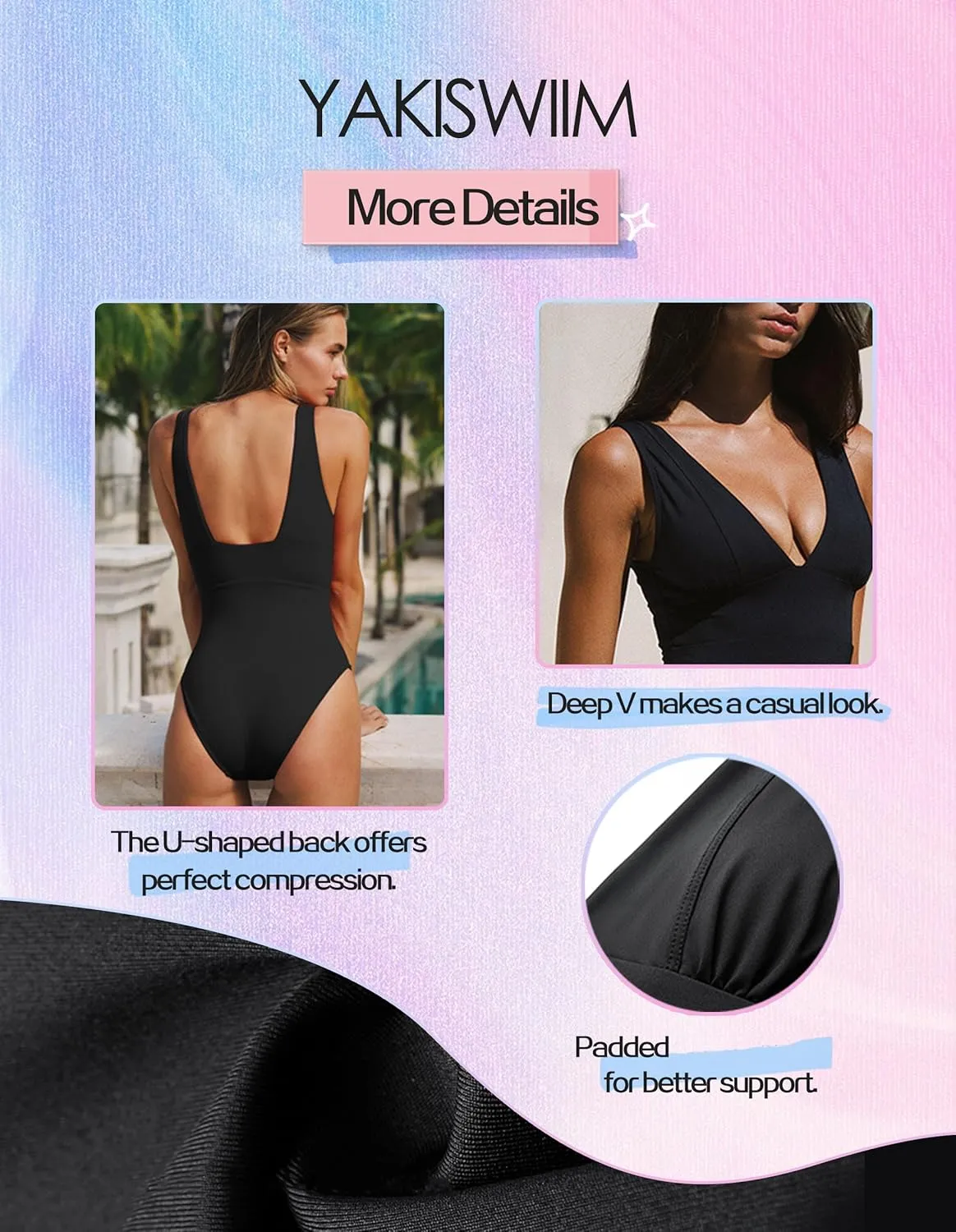 Womens One Piece Swimsuit Tummy Control Bathing Suit Sexy Deep V Neck Cheeky High Cut Swimwear