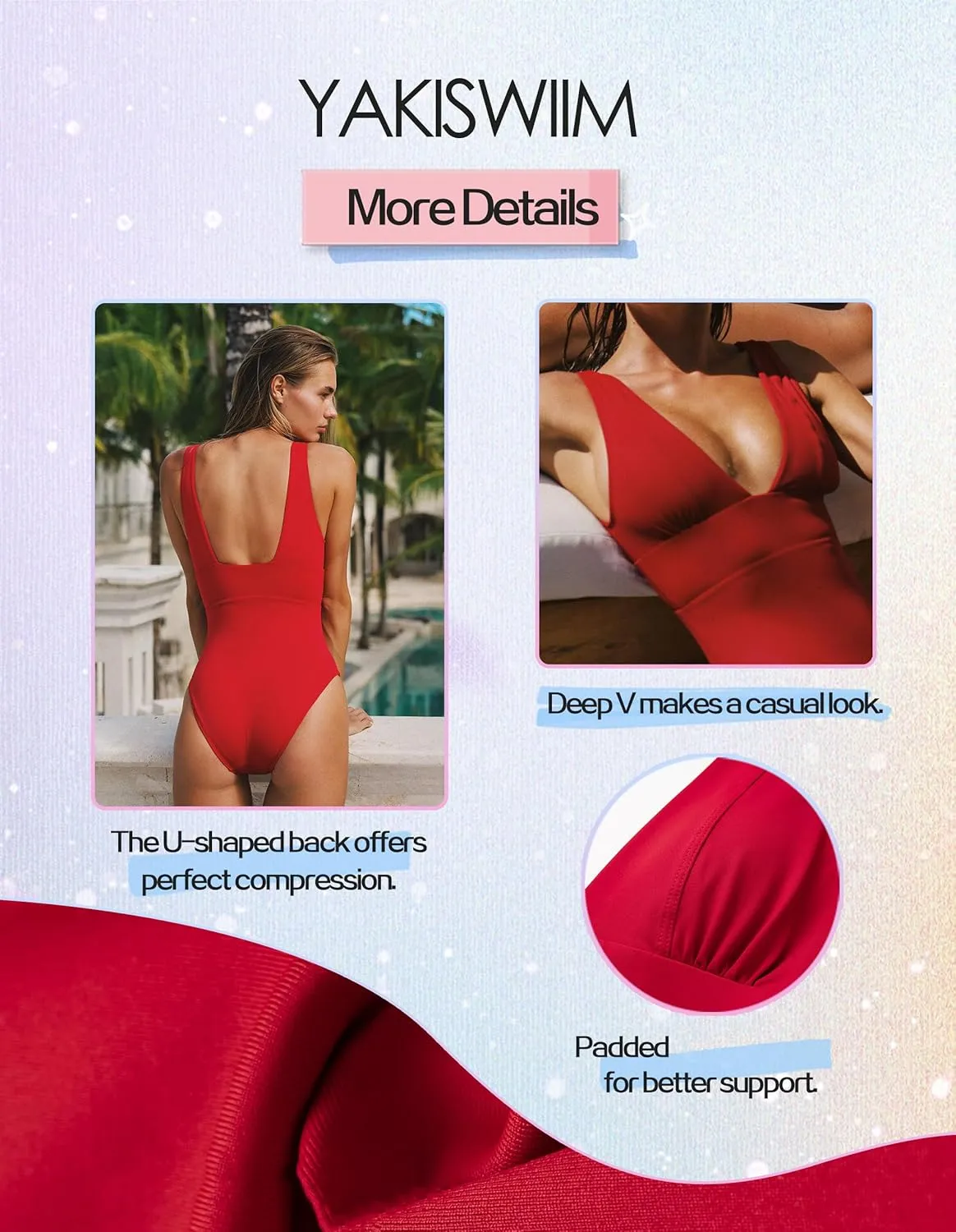 Womens One Piece Swimsuit Tummy Control Bathing Suit Sexy Deep V Neck Cheeky High Cut Swimwear