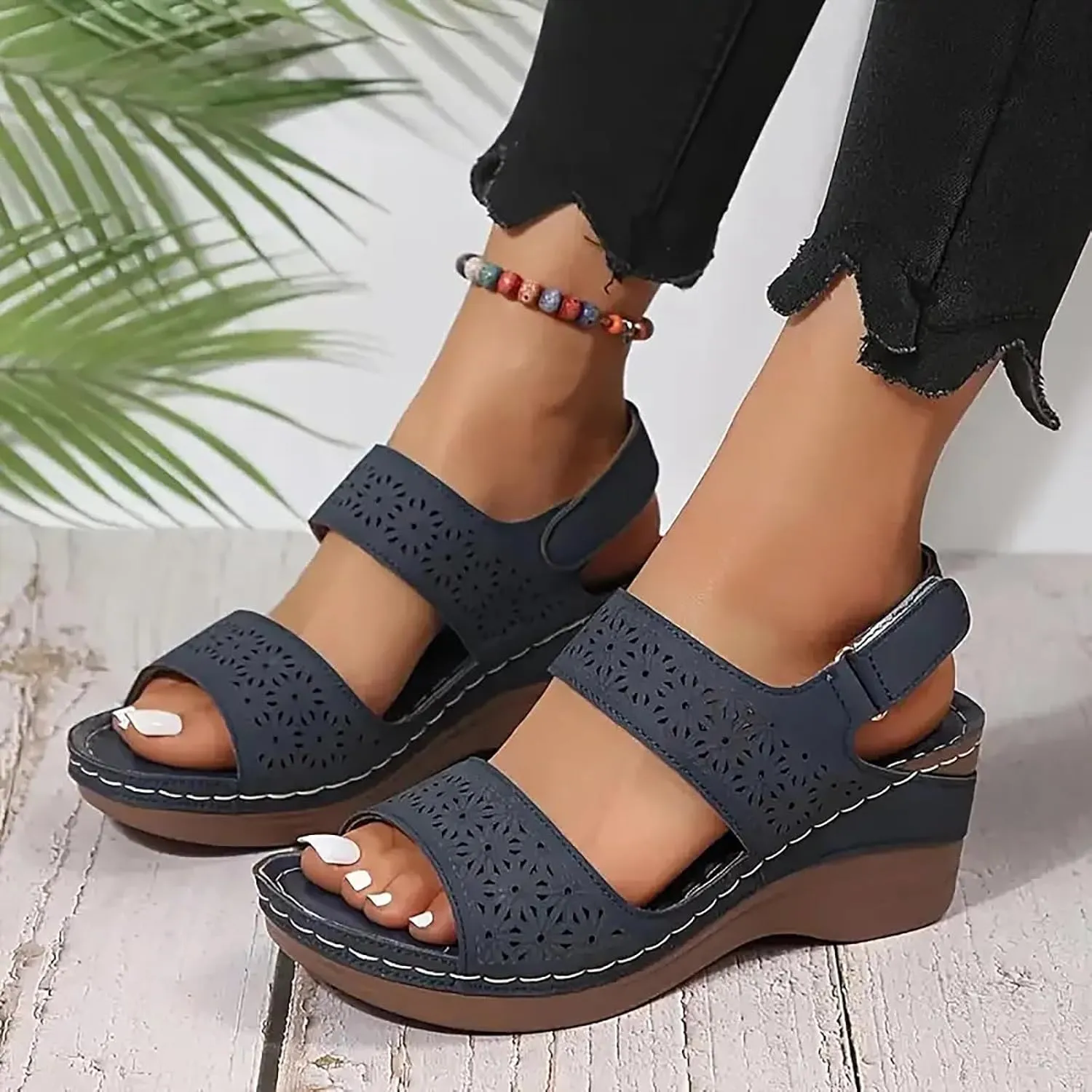 Womens Open Toe Crisscross Straps Wedge Sandals Orthopedic Dressy Wedges Sandal Walking Casual Beach Slingback Retro Hook Loop Slip-on Slip on Comfort Arch Support Ankle Strap Summer Shoes