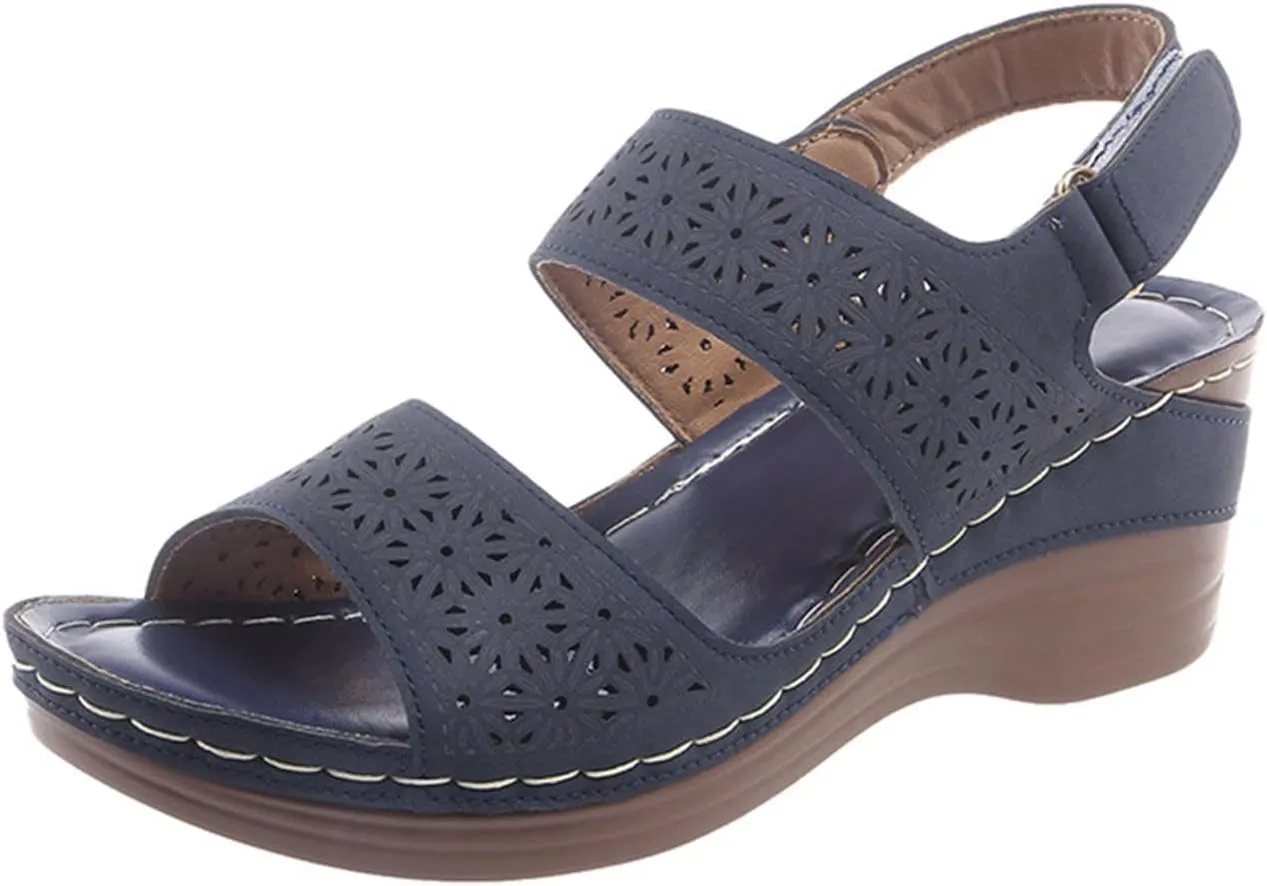 Womens Open Toe Crisscross Straps Wedge Sandals Orthopedic Dressy Wedges Sandal Walking Casual Beach Slingback Retro Hook Loop Slip-on Slip on Comfort Arch Support Ankle Strap Summer Shoes