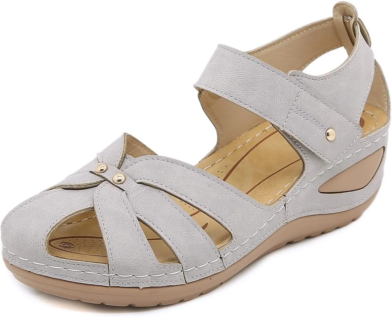 Womens Orthopedic Sandals Comforable Cutout Hook and Loop Wedges Gladiator Sandals, Closed Toe Fisherman Sandal Slip on Buckle Platform Weages Casual Walking Shoes