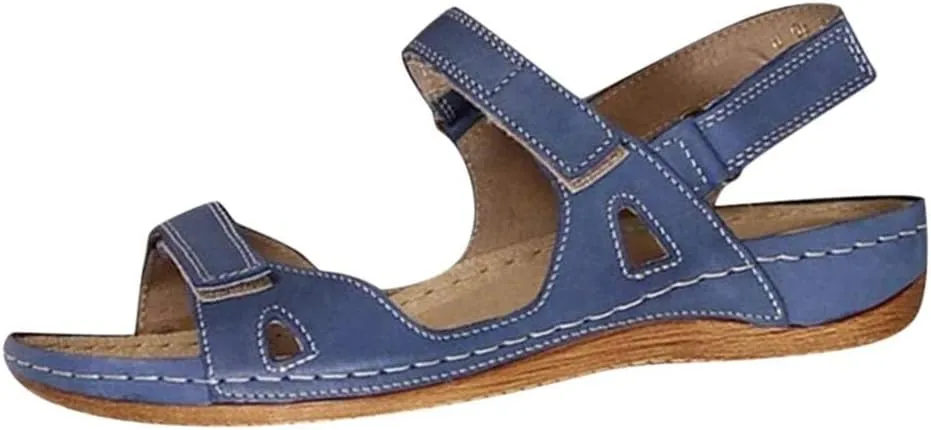 Womens Orthopedic Sandals Flat Wedge Sandals for Women Open Toe Double Strap Fish Mouth Sandal, Orthopedic Correction Leather Comfort Bunion Slippers Casual Buckle Beach Shoes