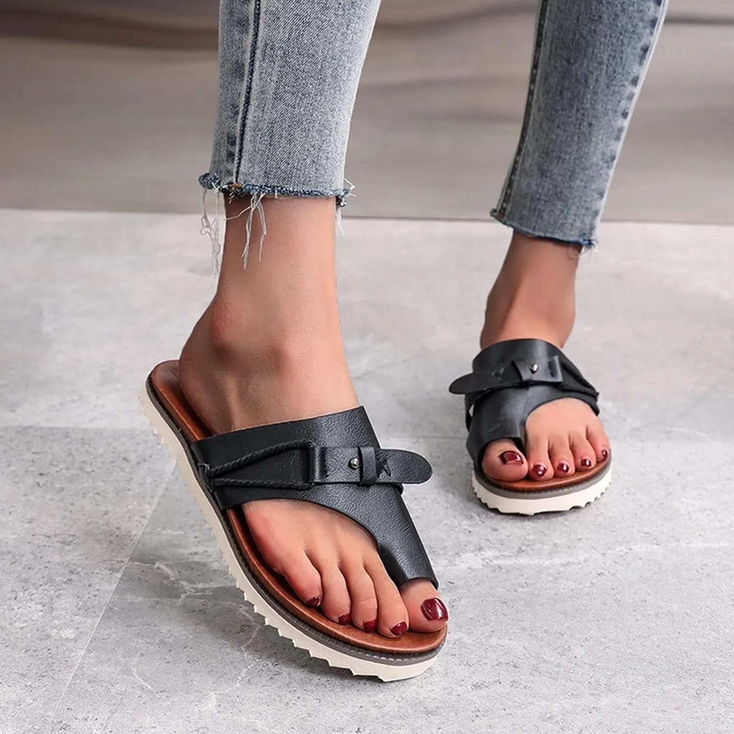Womens Orthopedic Sandals Lightweight Open Toe Non-Slip Slides Flat Sandals Casual Bunion Orthopedic Slippers Comfort Travel Beach Flip Flops for Plantar Fasciitis
