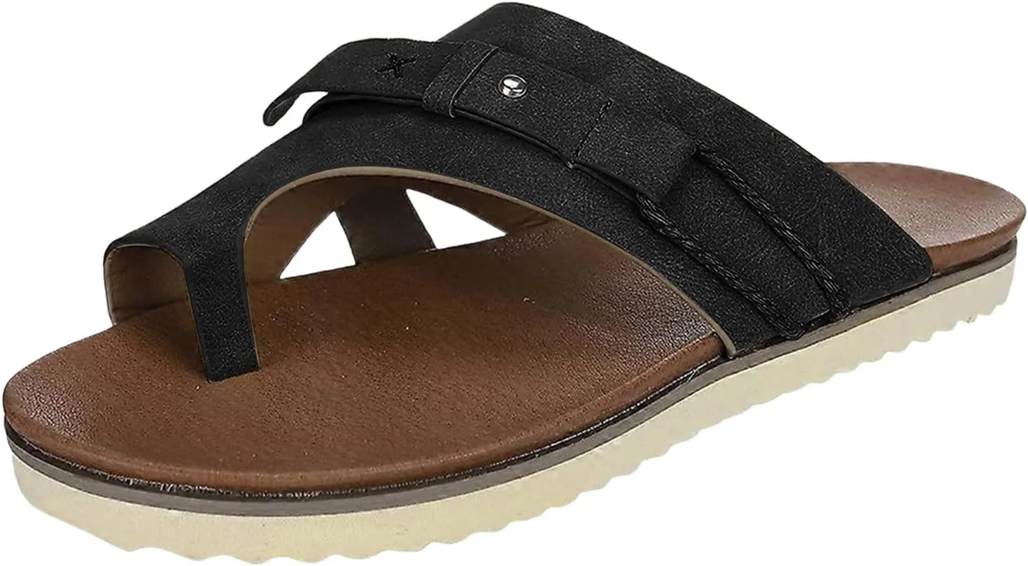 Womens Orthopedic Sandals Lightweight Open Toe Non-Slip Slides Flat Sandals Casual Bunion Orthopedic Slippers Comfort Travel Beach Flip Flops for Plantar Fasciitis