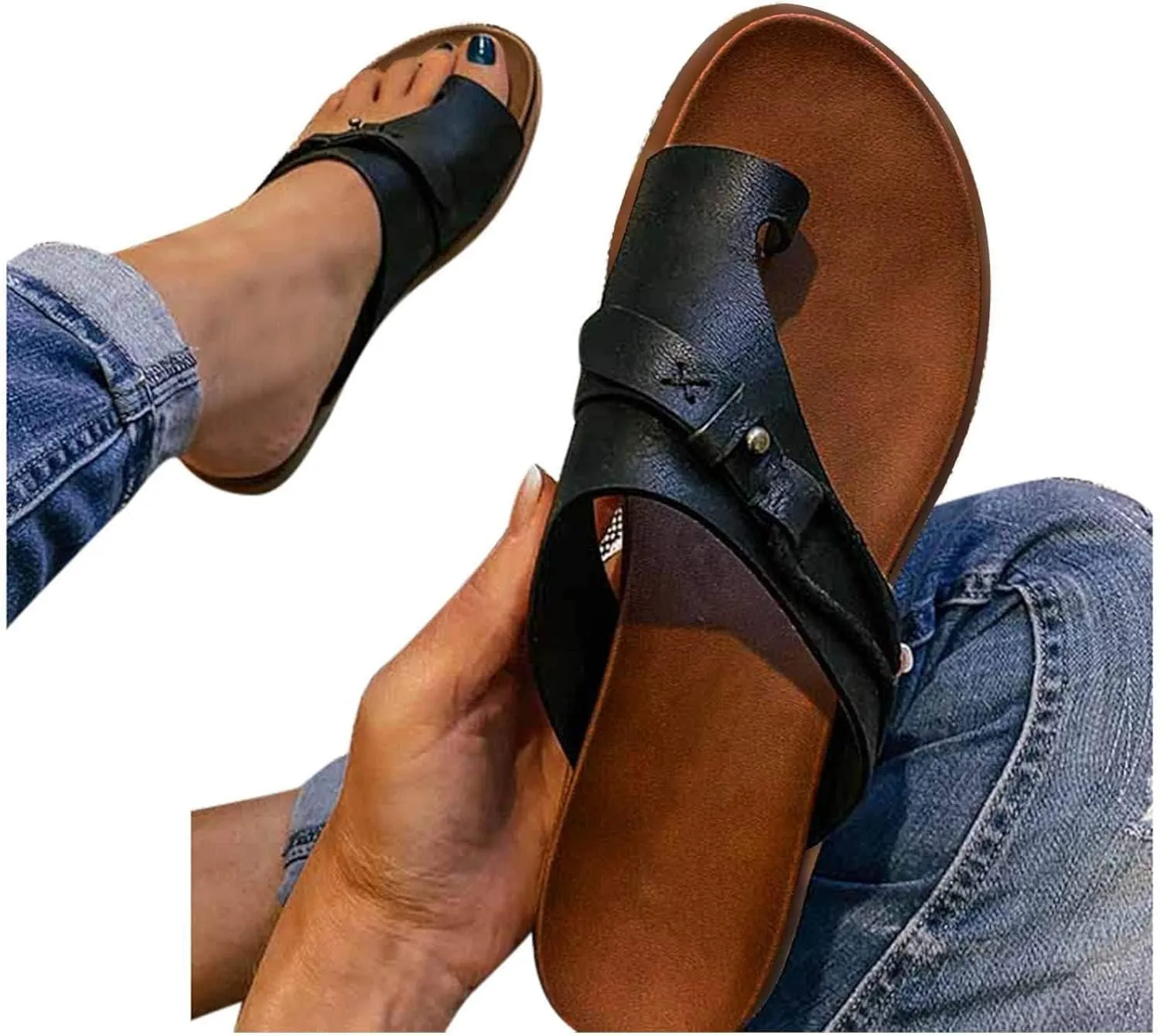 Womens Orthopedic Sandals Lightweight Open Toe Non-Slip Slides Flat Sandals Casual Bunion Orthopedic Slippers Comfort Travel Beach Flip Flops for Plantar Fasciitis