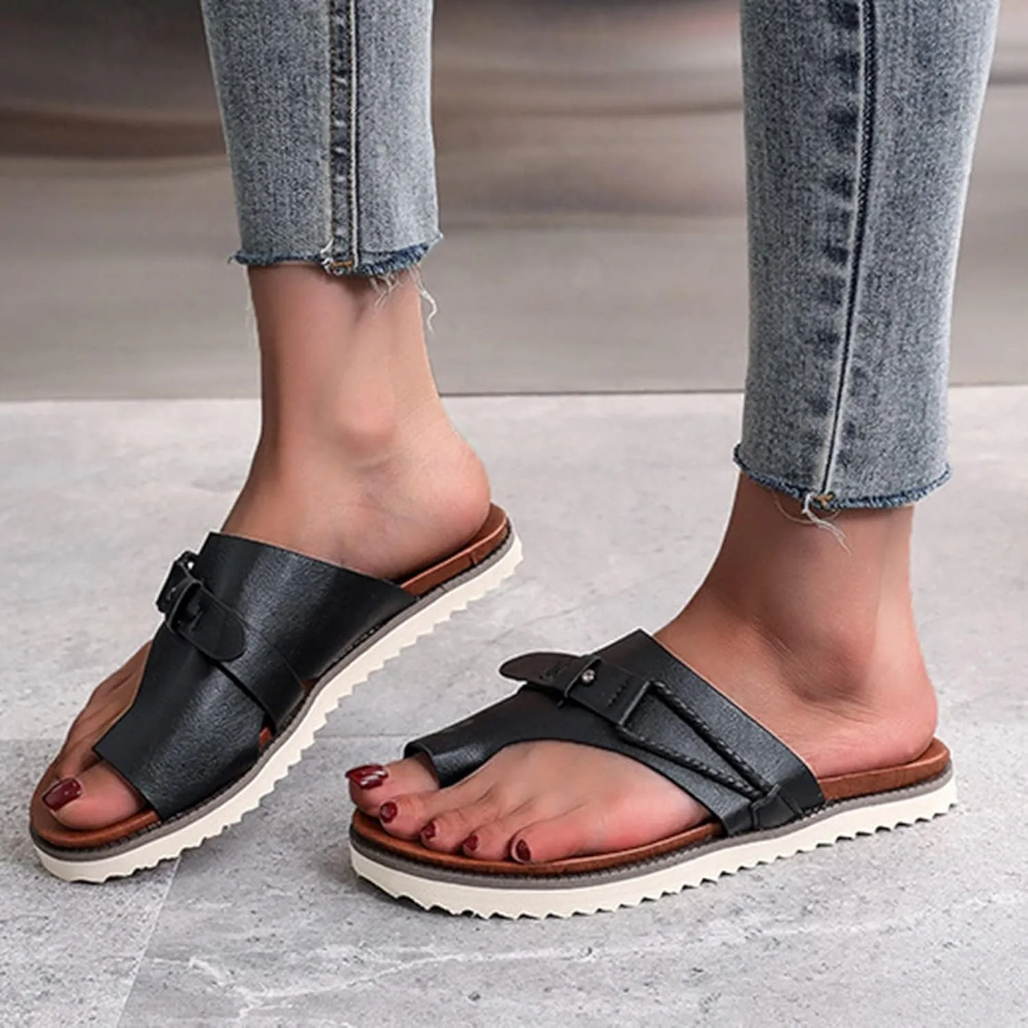 Womens Orthopedic Sandals Lightweight Open Toe Non-Slip Slides Flat Sandals Casual Bunion Orthopedic Slippers Comfort Travel Beach Flip Flops for Plantar Fasciitis
