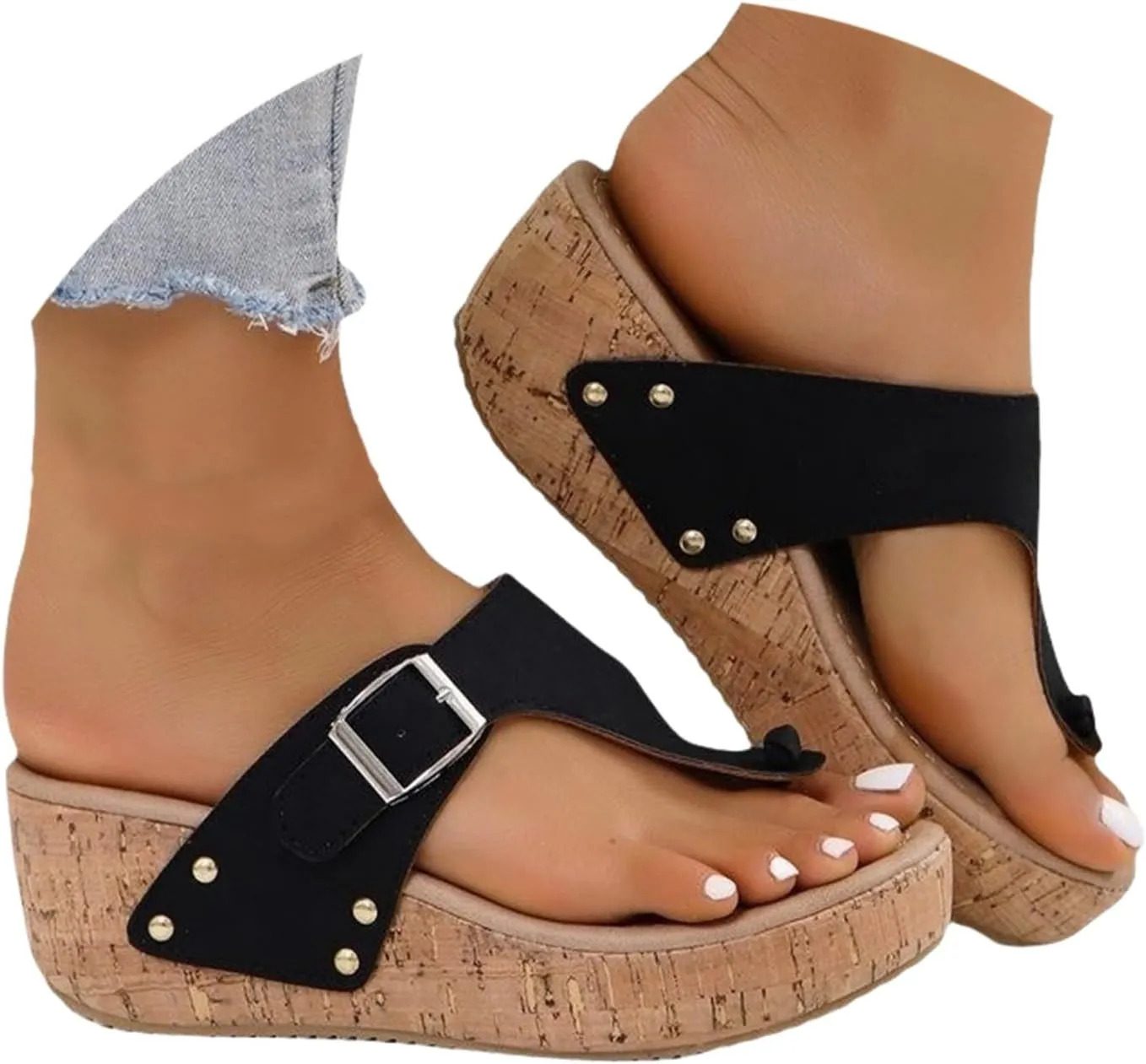 Womens Orthopedic Wedge Sandals 2025 Summer Platform Cork Wedges Casual Dressy Beach Shoes with Buckle Ankle Strap